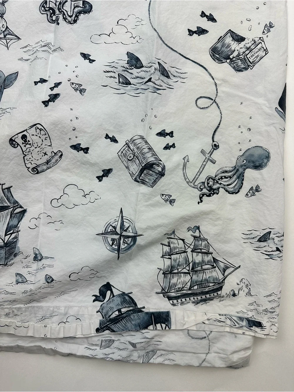 Pottery Barn Kids Wilder Ship Flat Sheet Ships Sharks Twin Cotton